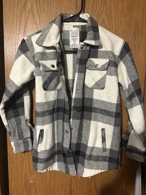 Girls Gray & White Plaid Shacket Jacket - Size 12
